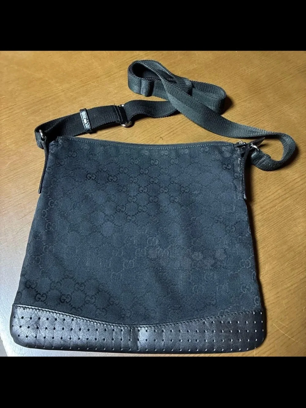 Gucci Black Monogram Messenger Crossbody Bag
